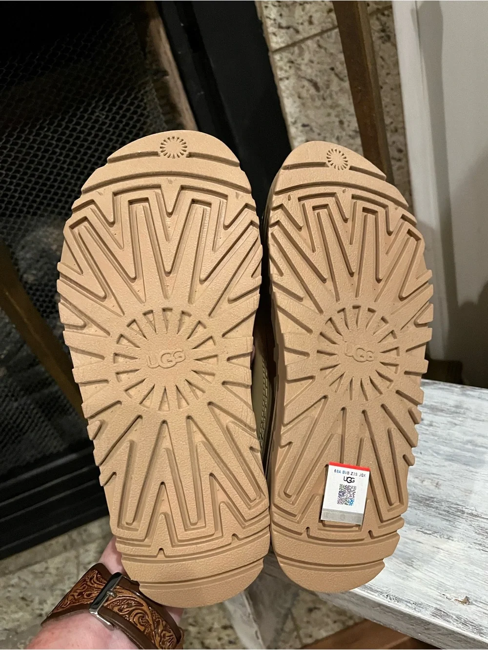 UGG Slide Sandals in Beige/Gold with adjustable straps
